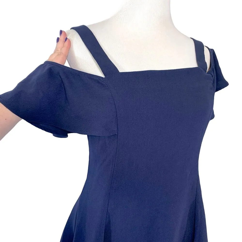 Likely Bellamy Fit and Flare Off the Shoulder Flutter Sleeve Mini Dress Navy 8 - Image 4