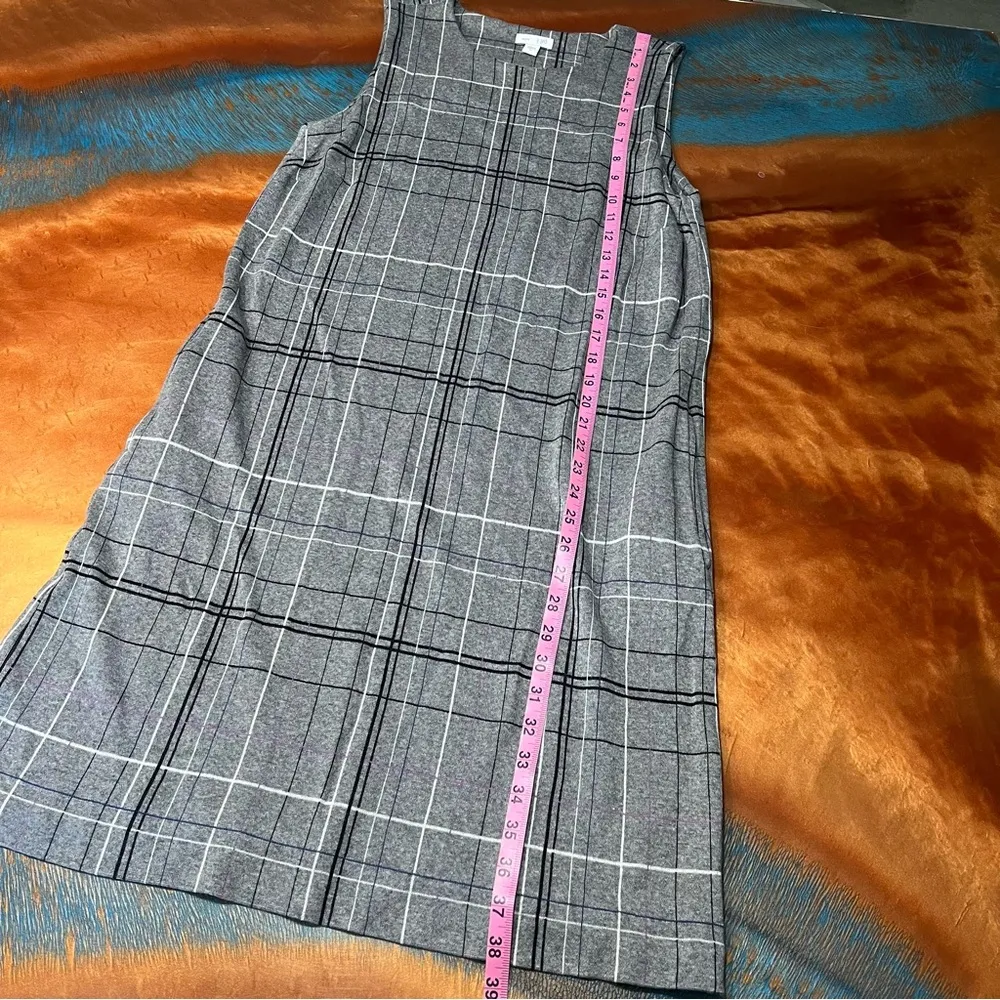 J. Jill Ponte Gray Plaid Sheath dress medium Sleeveless pockets - Image 8