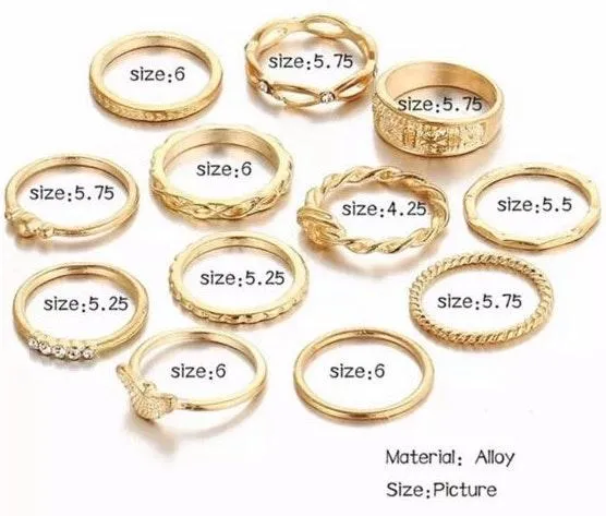 12Pc Gold Tone Boho Style Stack Ring Set - Image 5