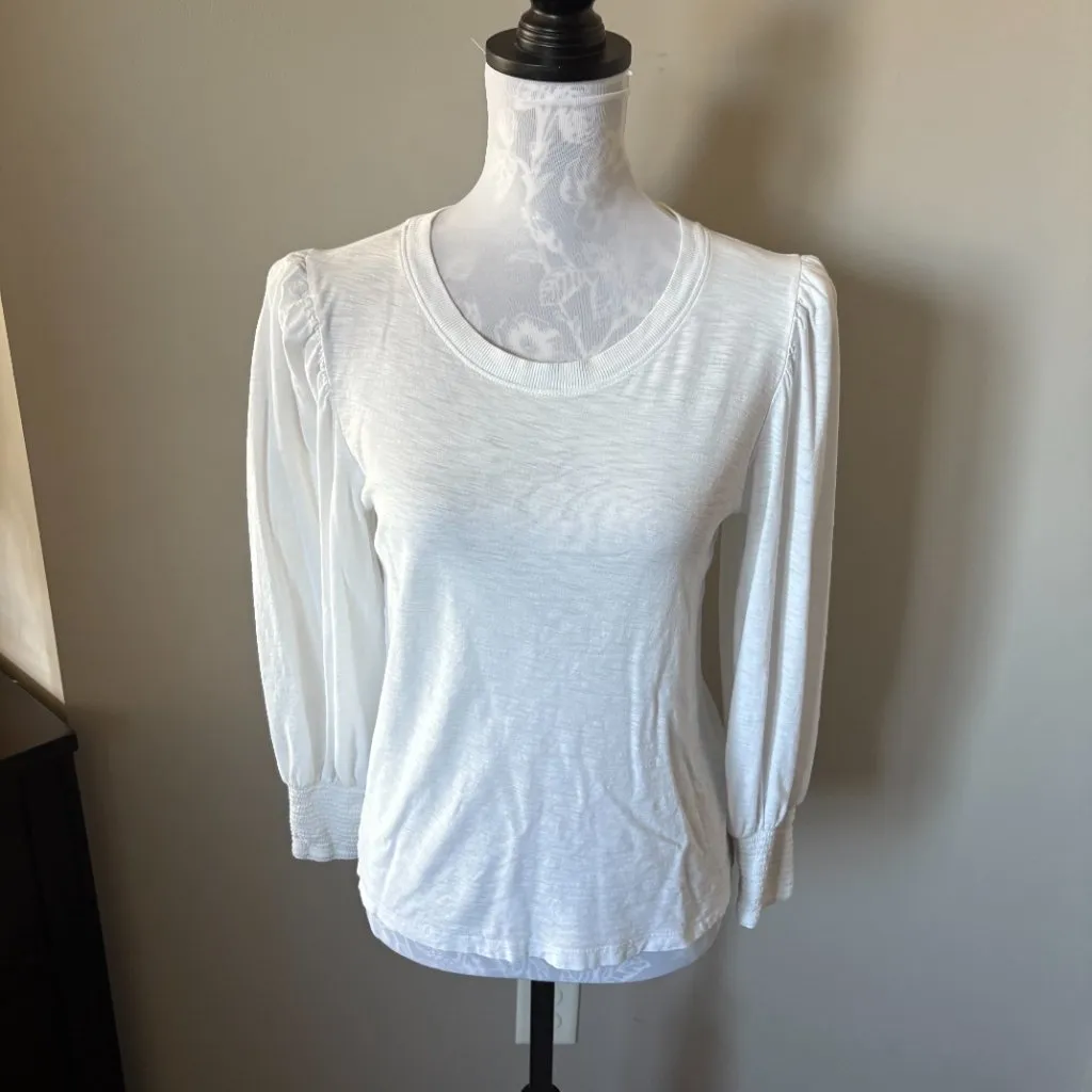 Nation LTD Womens Long Puff Sleeve White Size Medium Pima Cotton - Image 2