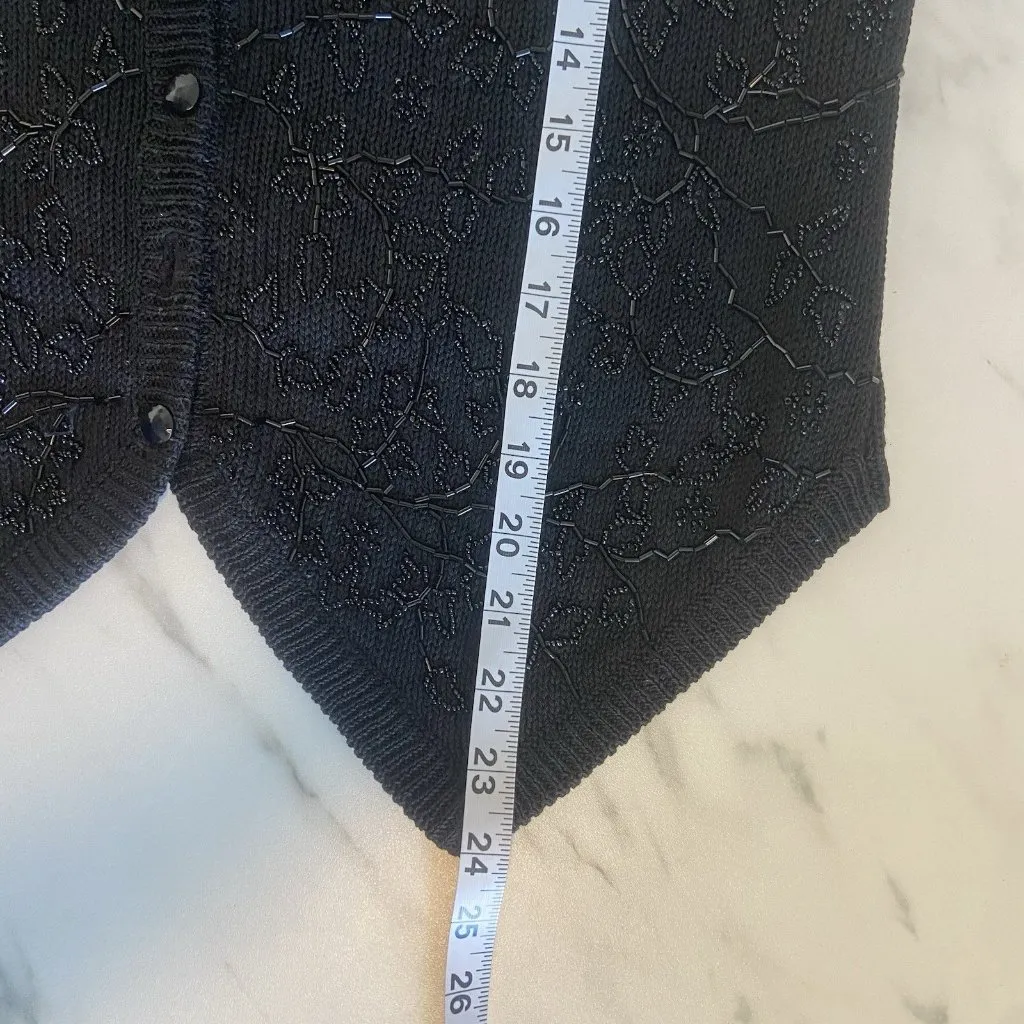 Bryn Connelly 90s Vintage Cotton Beaded Sweater Vest Cardigan Button Down Size S Black - Image 13