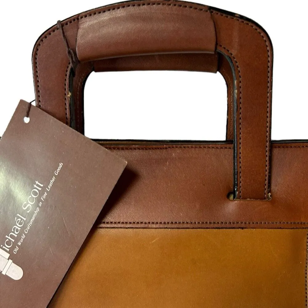 Michael Scott Leather Portfolio Case Two Toned Brown Top Zipper - Image 6