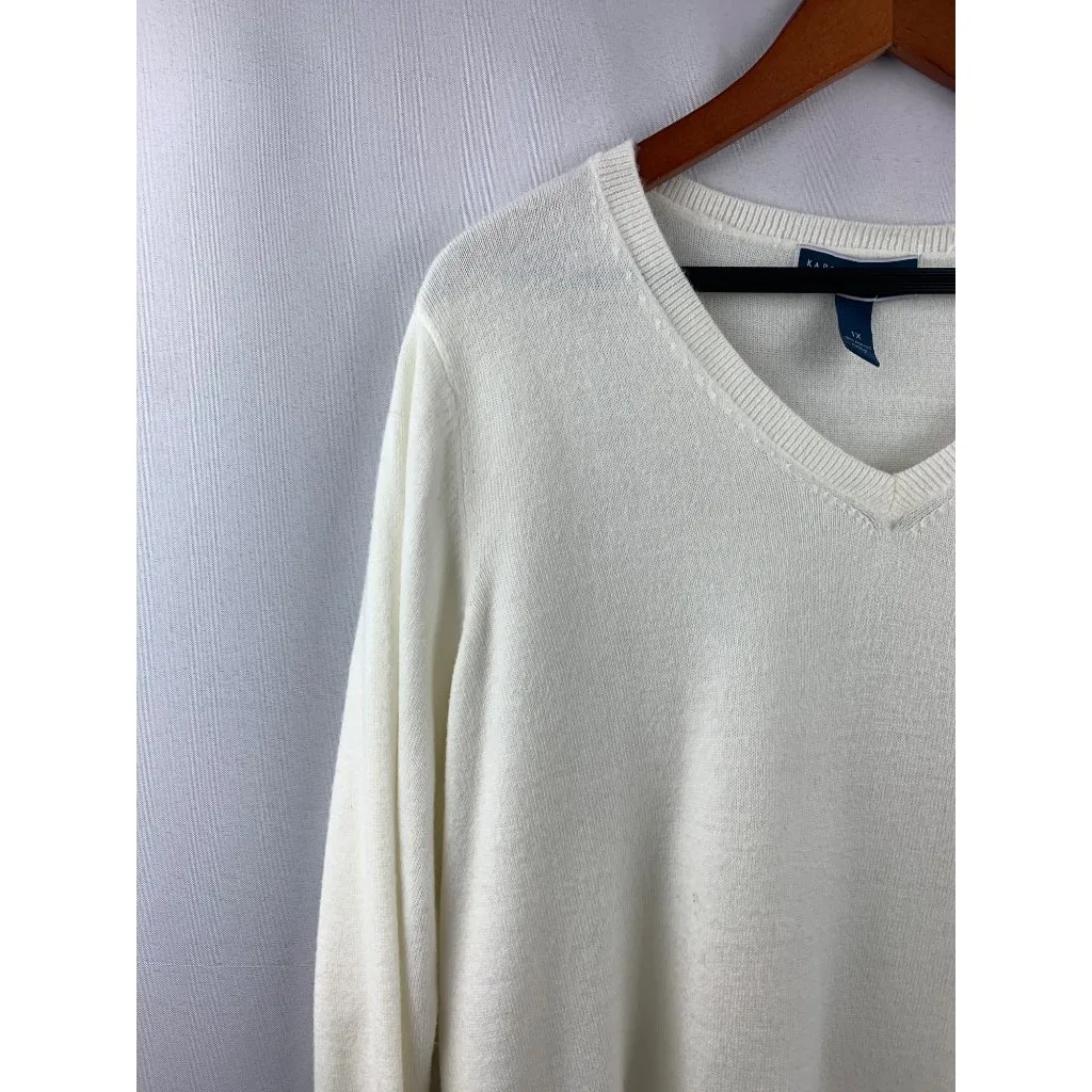 Woman’s Karen Scott White V Neck Sweater Size 1X - Image 4