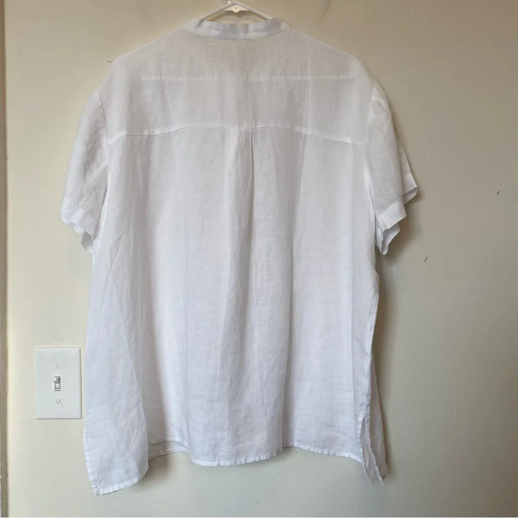 EILEEN FISHER NEW Handkerchief Linen Mandarin Collar Button Down Shirt White 2XL - Image 12
