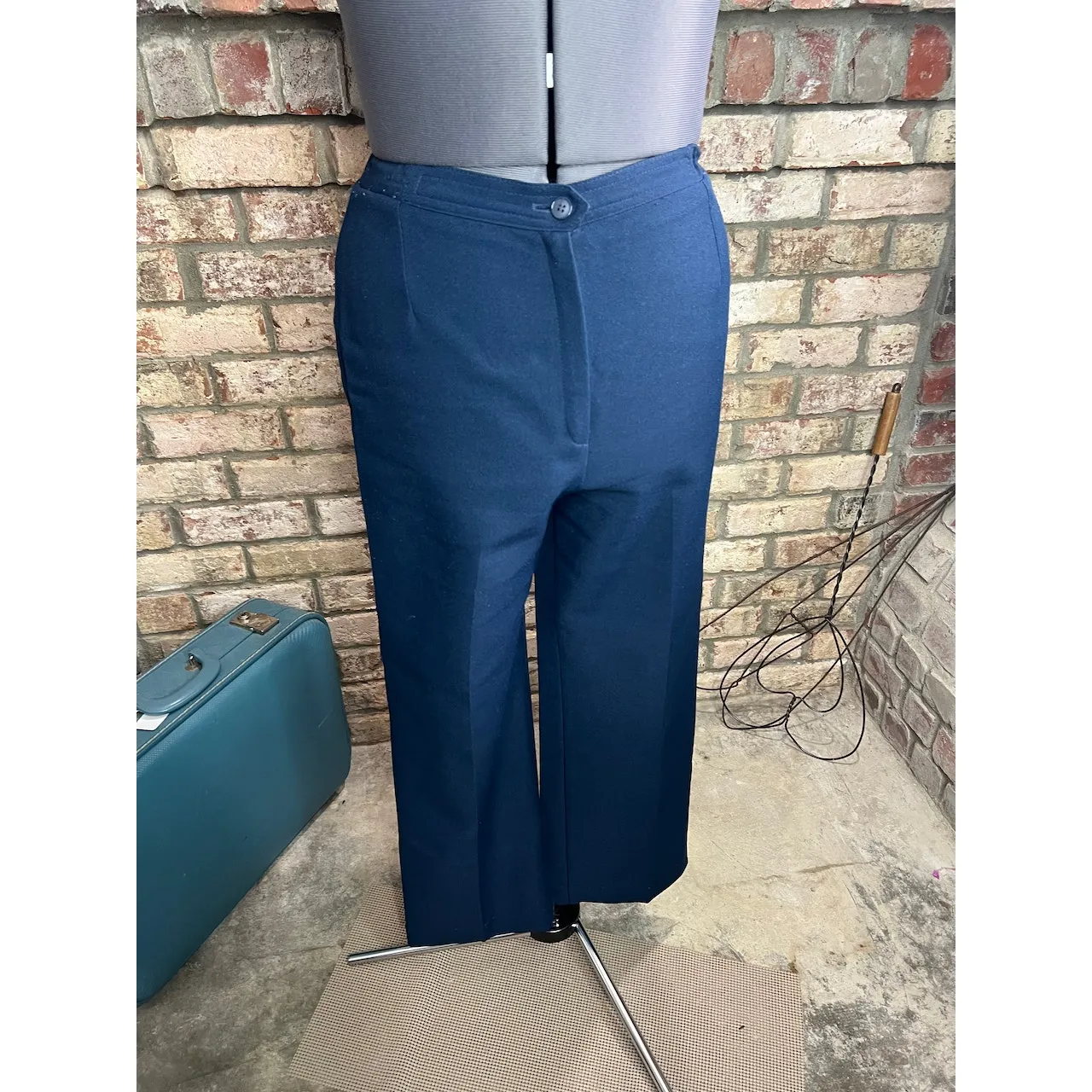 suit straight skirt wide leg pant blazer 1980s navy blue Size 14 - Image 6