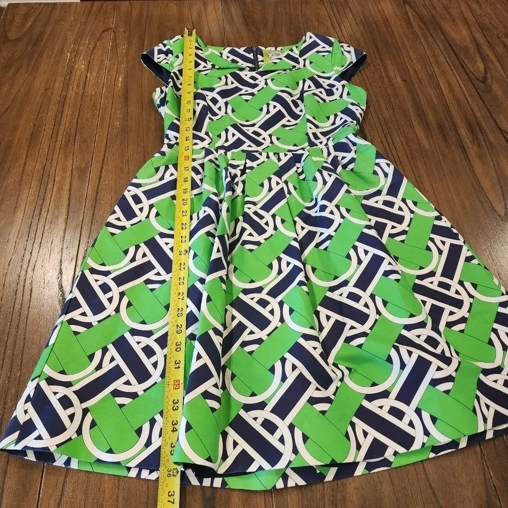 Elizabeth McKay Green & Navy A Line Geo Print retro cotton silk mini dress Size 2 - Image 7