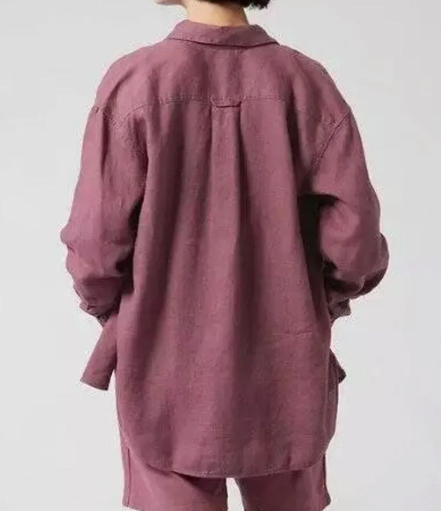 Athleta Linen Button Down Long Sleeve Playa Shirt Tawny Rose Size Medium - Image 6