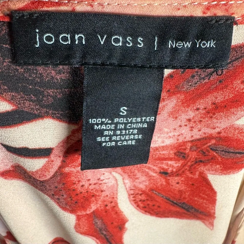 Joan Vass mocha and red floral tunic length short sleeve top size small - Image 4