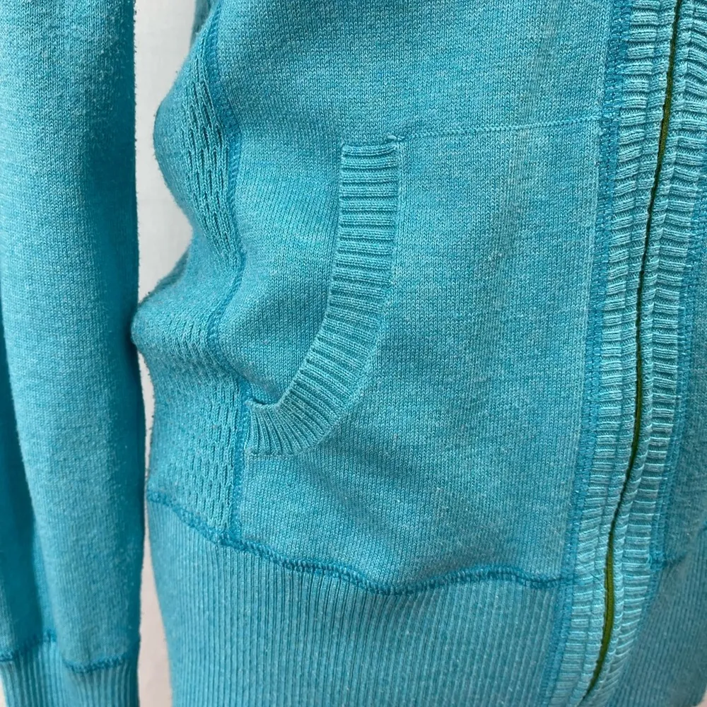 Eddie Bauer Hoodie Teal Blue Full Zip Ribbed Hem Hood Size M - Image 8