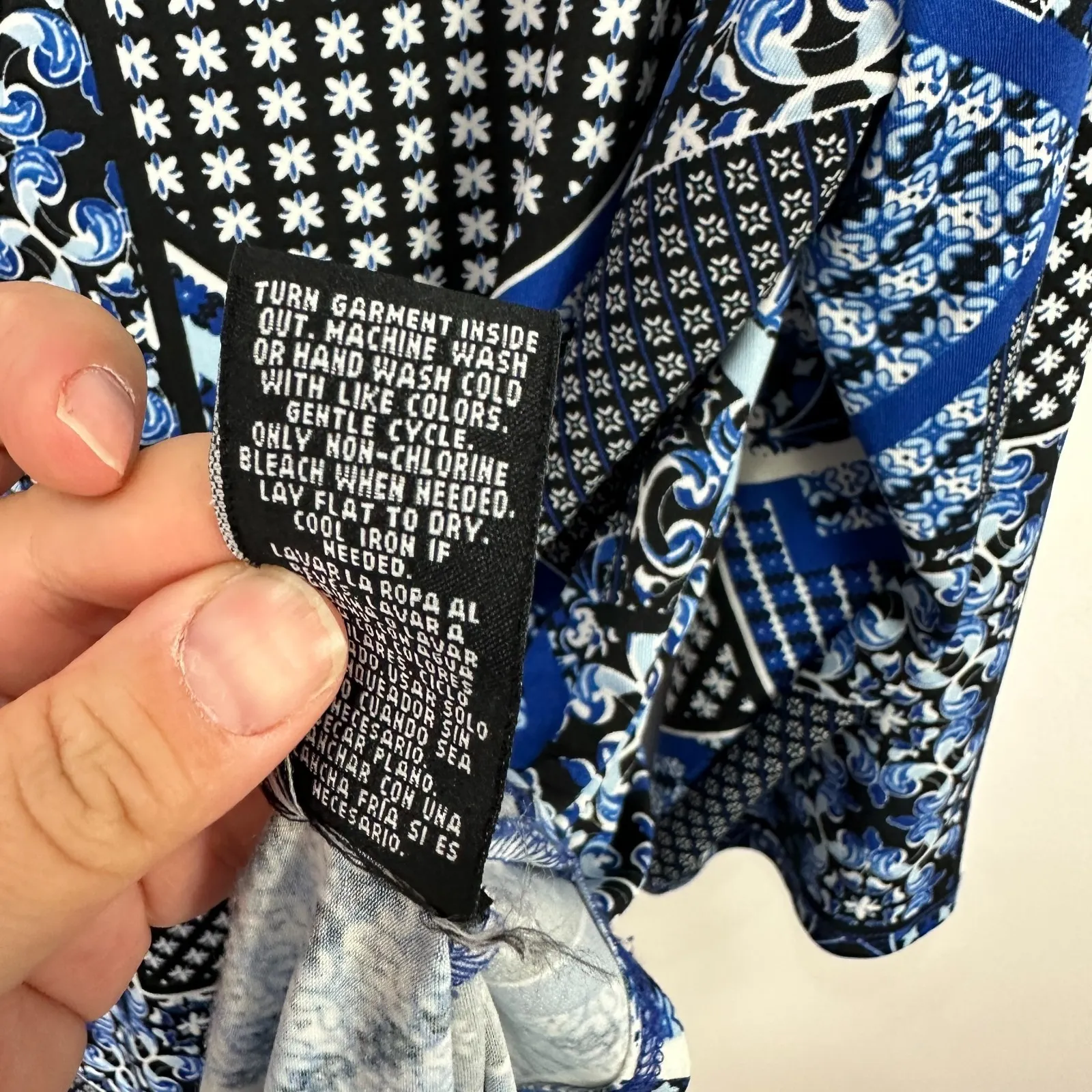 Zac & Rachel Top L Blue Geometric Print Patchwork‎ Boho Hippie Retro Statement Size L - Image 4