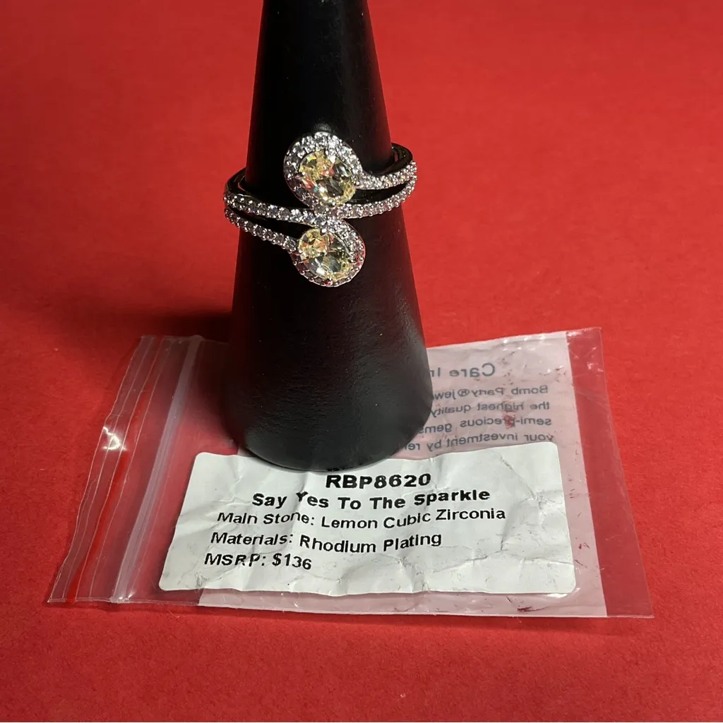 Bomb Party RBP8620 “Say Yes To The Sparkle” CZ on Rhodium Size 9 Ring NWT Silver - Image 4