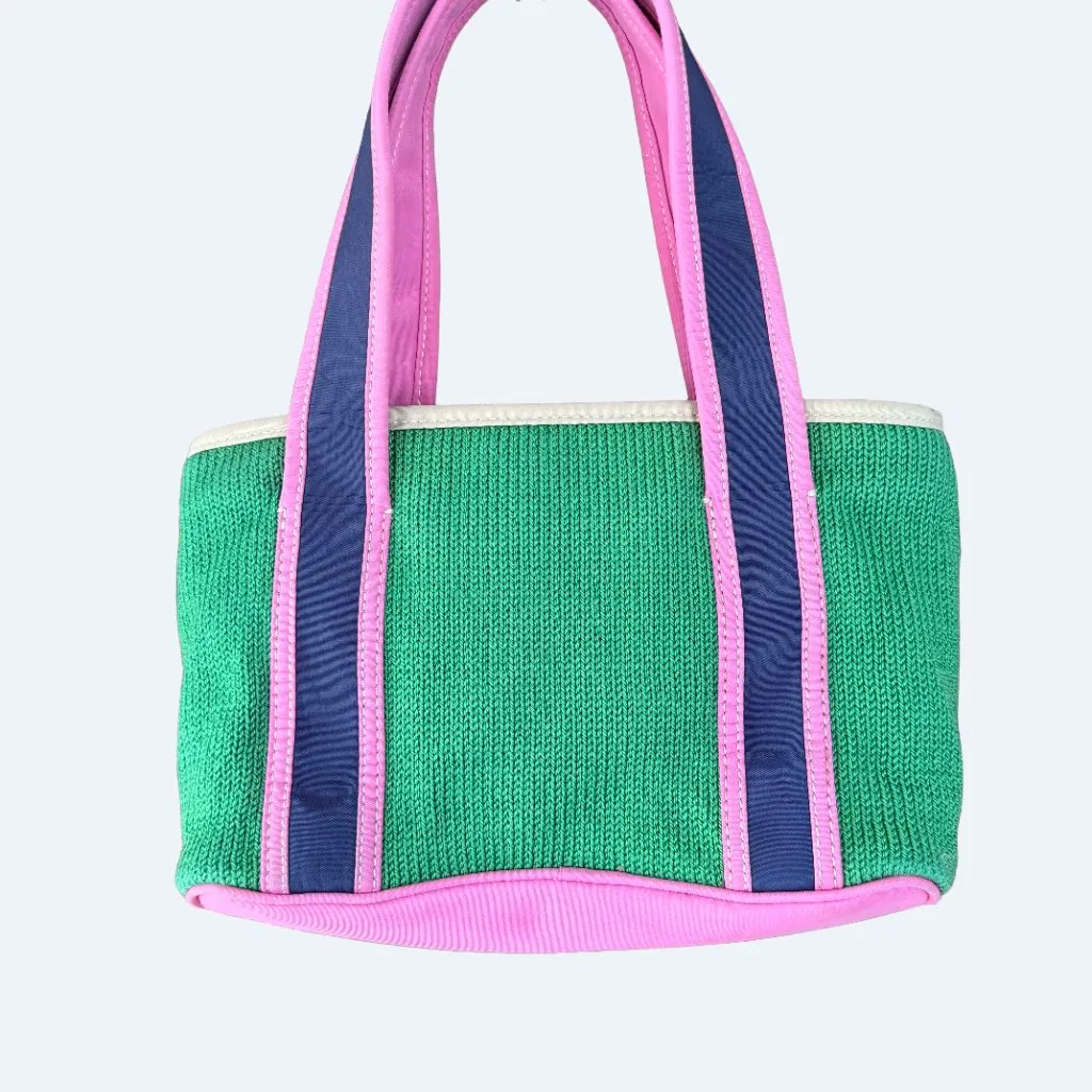 The Sak Gina Small Canvas Tote Kelly Green Pink Navy Colorblock Preppy - Image 2