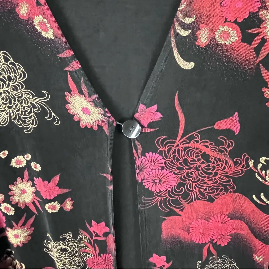 MIRASOL Black Floral Long Sleeves Single Button Slinky Y2K Cardigan Size Large - Image 7