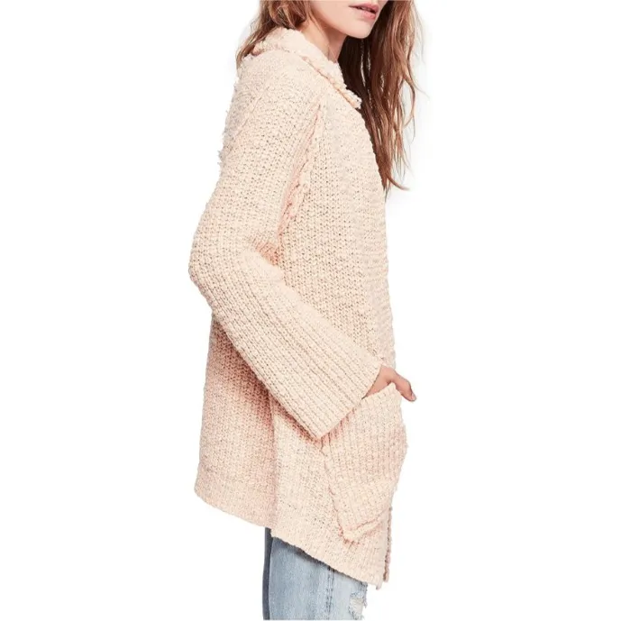 Free People Peach Chunky Knit Waterfront Sweater Jacket - Image 4