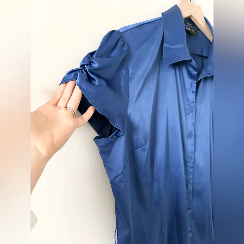 Style & Co Short Sleeve Button Down Blouse in Satin Blue Size 18 - Image 2
