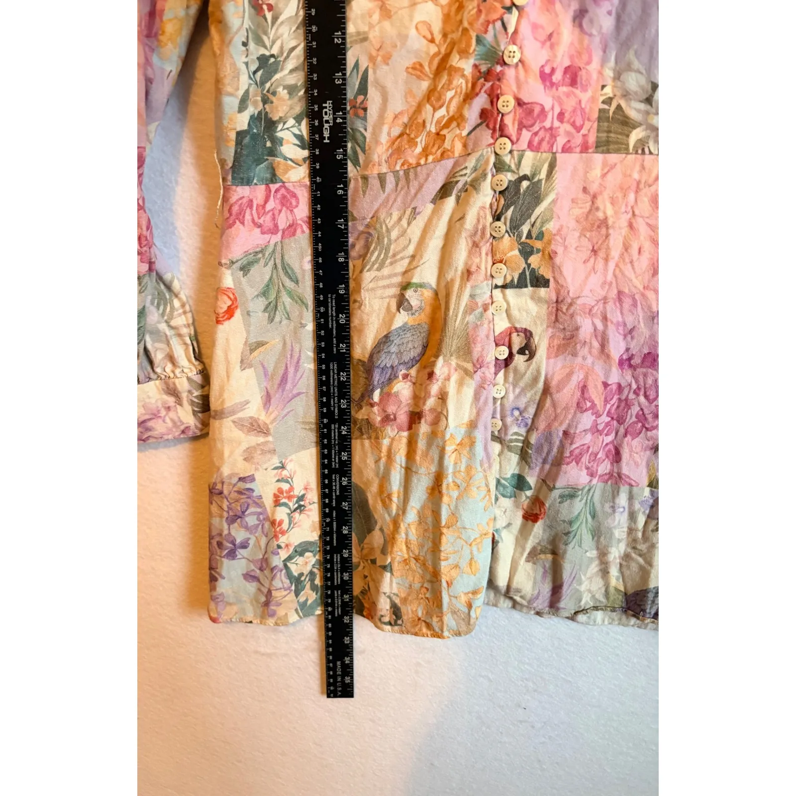 ZARA Patchwork Floral Print Long Sleeve Button Up Tunic Mini Dress XL - Image 5