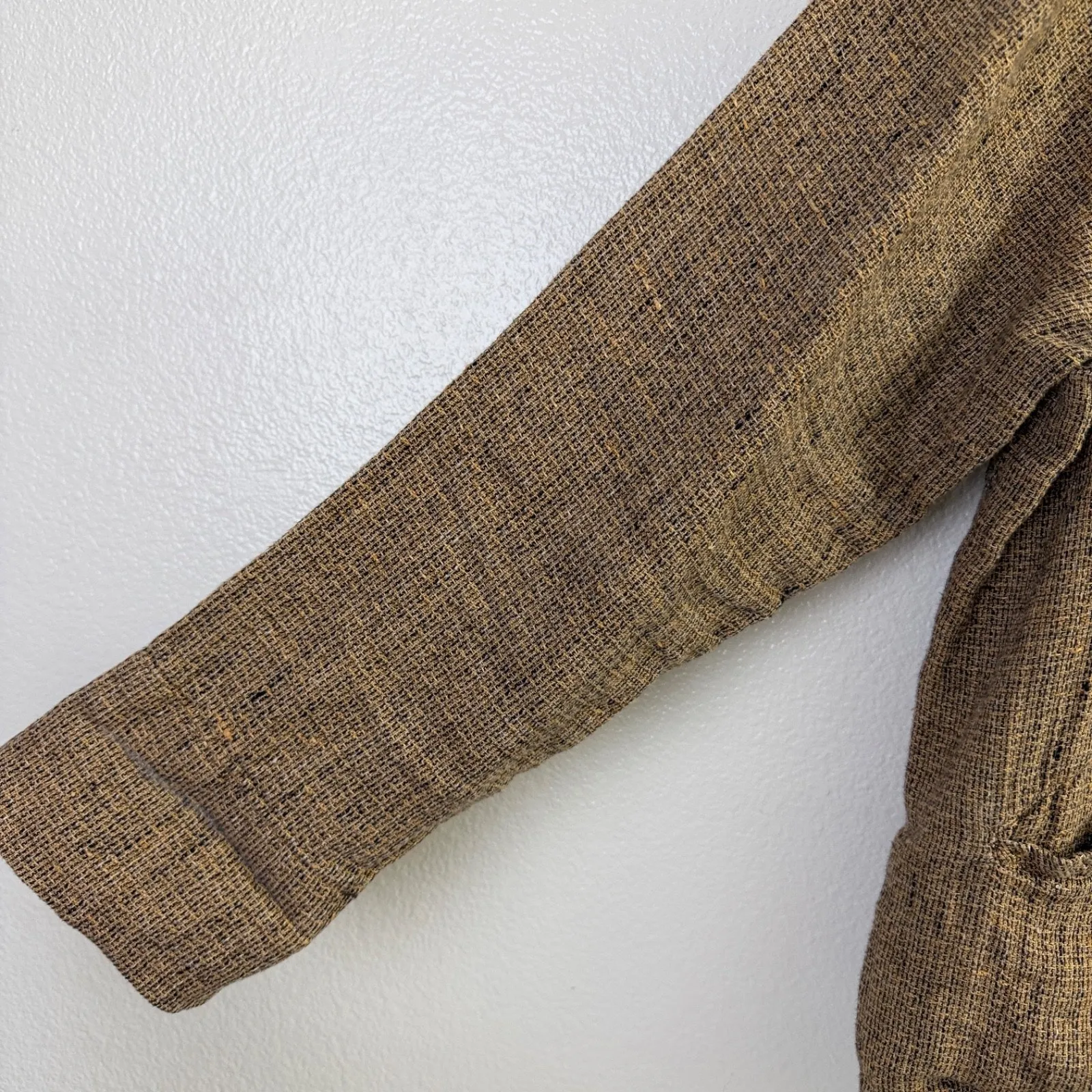 Flax Linen Jacket Womens Medium Brown Full Zip Woven Lagenlook Button Collared - Image 4