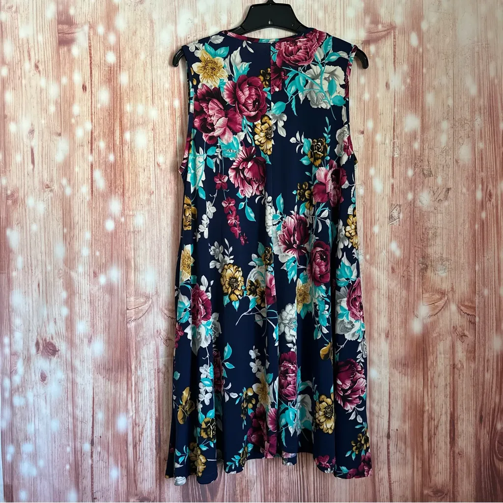 Vanilla Bay Navy Blue Bright Floral Print Swing Tank Dress - Image 7