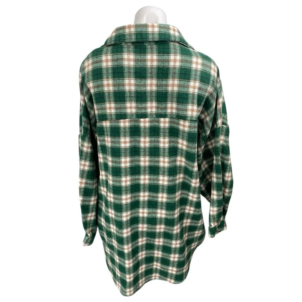 Lioness Green Plaid Checkered Flannel Long Sleeve Button Down Shirt Jacket Sz XL - Image 2