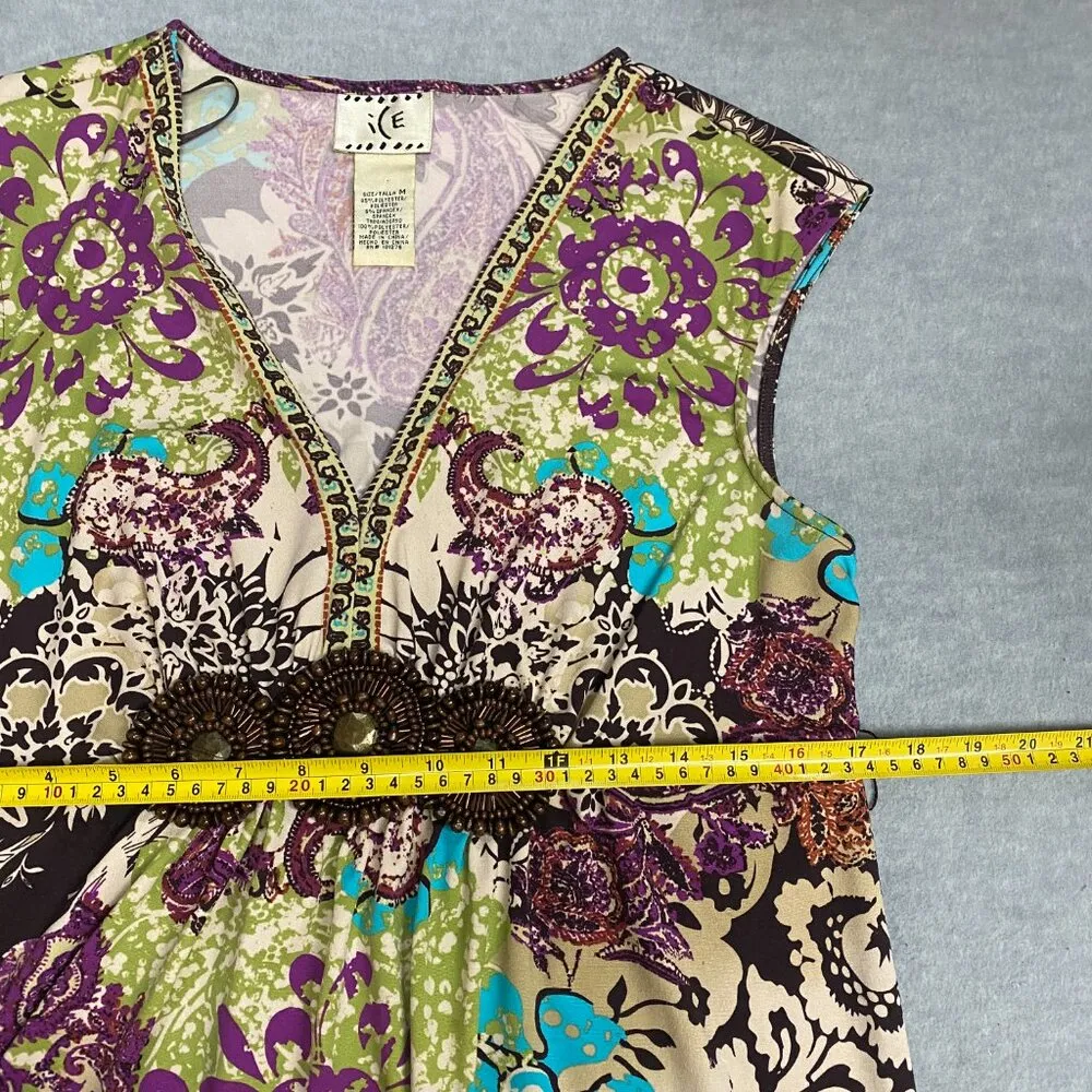 Vintage ICE Med Multicolor Sleeveless Mini Dress Beaded Boho Summer Beach Artsy - Image 7