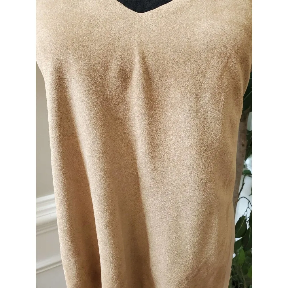 Sans Souci Womens Brown Suede 100% Polyester V Neck Sleeveless Top Blouse Size L - Image 3