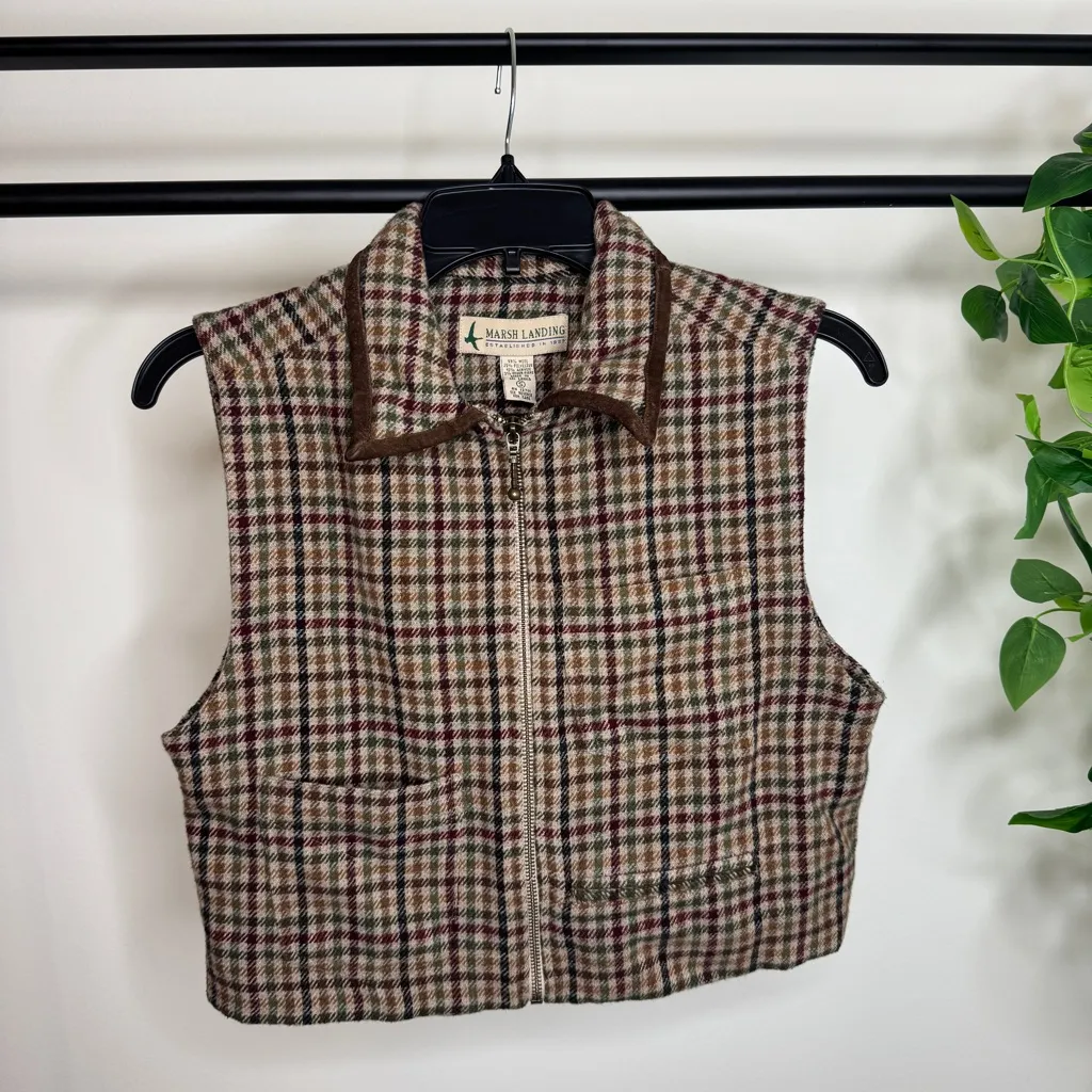 Vintage VTG Marsh Landing Cropped Plaid Wool Blend Vest size S Small - Image 5