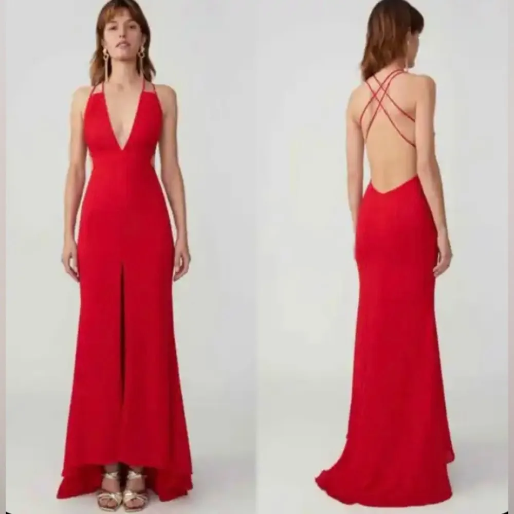 Fame and Partners Surreal Dreamer Red Deep V-Neck Open Back Gown SZ 2 - Image 6