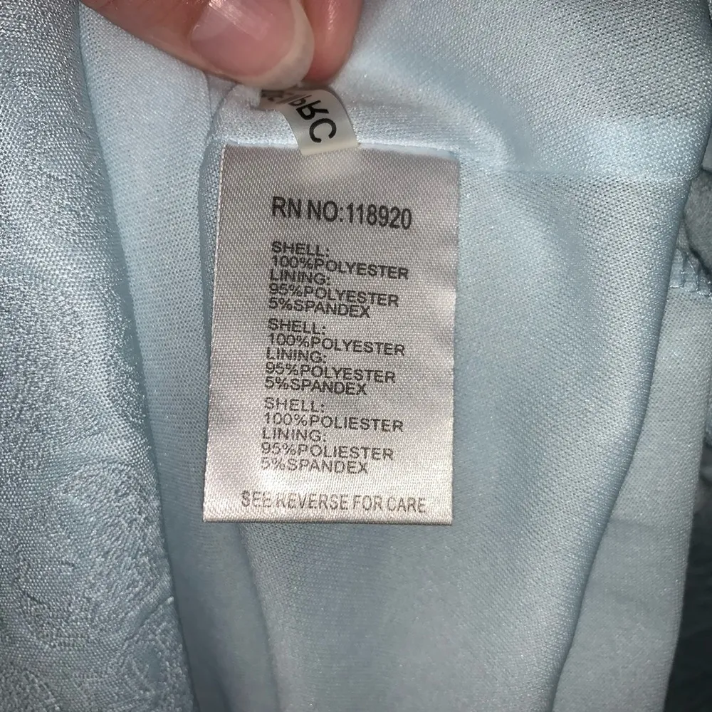 Frnch blue textured v neck sheer back dress, Small - Image 6