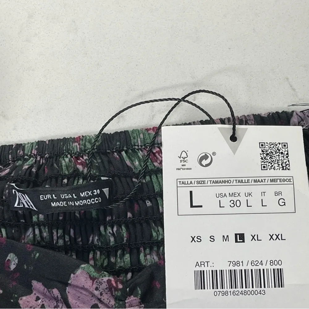 NWT ZARA - crop top floral black purple green 100% cotton Sz L - Image 8