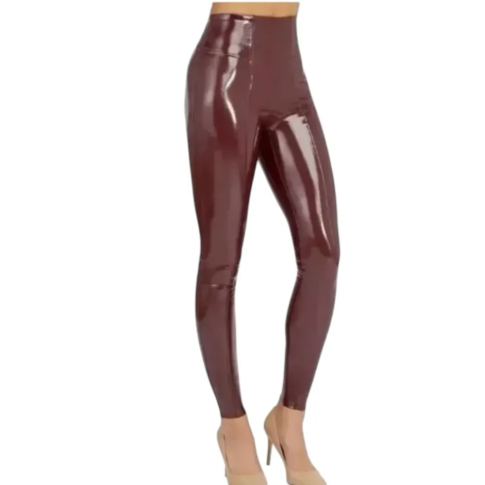 SPANX Faux Leather Patent Leather Ankle Leggings Ruby Red Burgundy Size MP NEW - Image 8