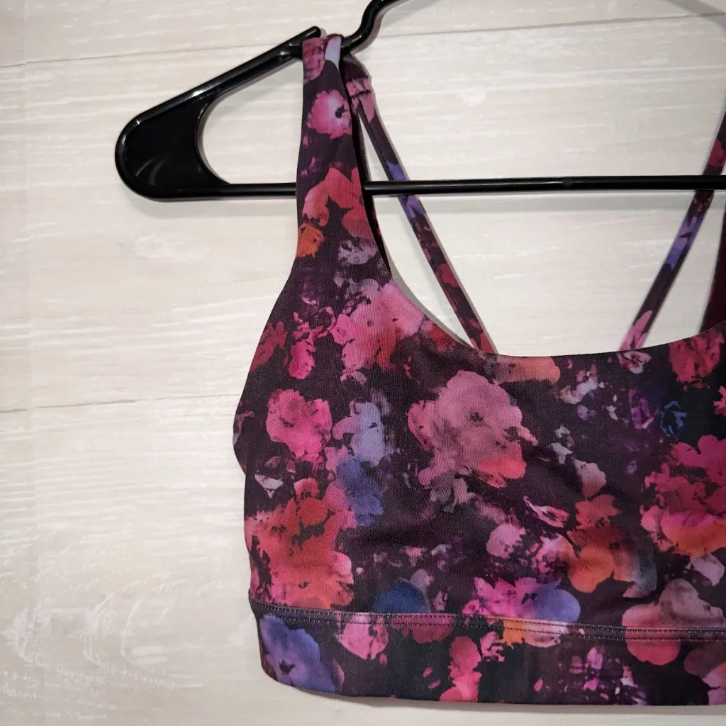 Athleta Women's Exhale Printed Sports Bra Floral Purple Pink Supportive Strappy - Image 3