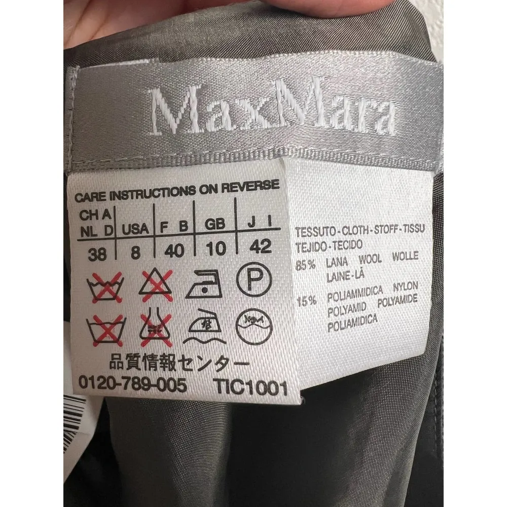 MaxMara Black White Wool Blend Twill Pleated A-Line Mini Skirt Size 8 - Image 2