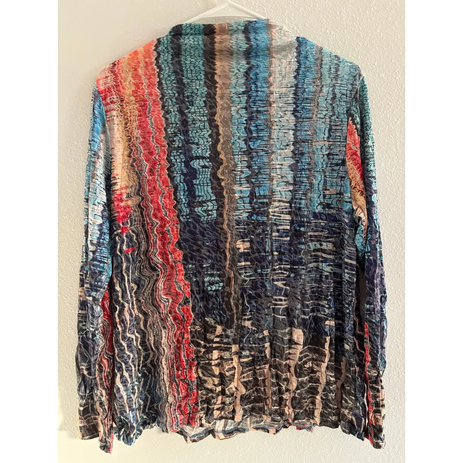 Carine Top Womens M Blue Long Sleeve Mock Neck Asymmetrical Packable Burnout Art Red Size M - Image 3