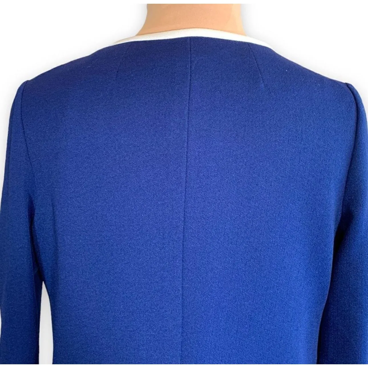 Vintage Judy Wayne Navy Blue Mod Coat Red Circular Pocket White Trim Carnaby Size M - Image 5