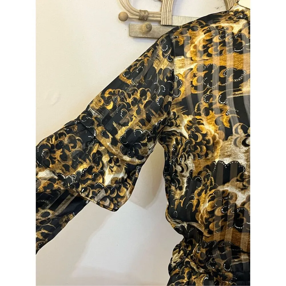 Scotch & Soda  Satiny Brown and Gold Avant Gard Romantic Blouse S - Image 2