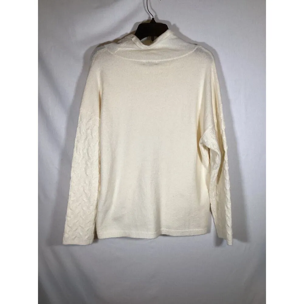 Calvin Klein Linen Knit Sweater Cream Cable Knit Long Sleeve Classic Womens Lg - Image 4