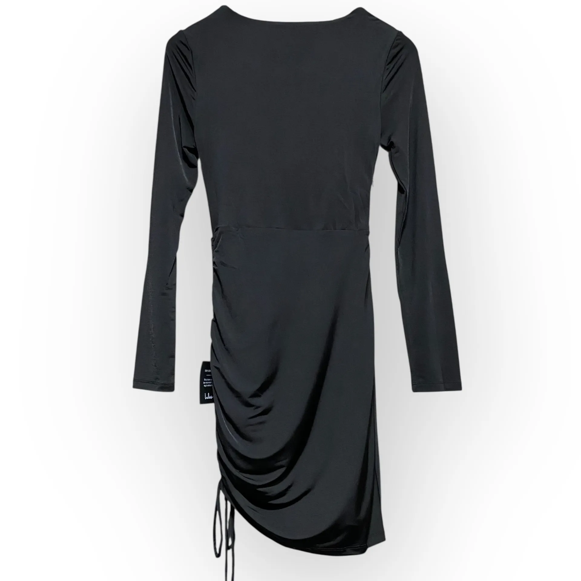 Lulus Serious Stunner Black Ruched Long Sleeve Bodycon Mini Dress Sz S NWT - Image 3