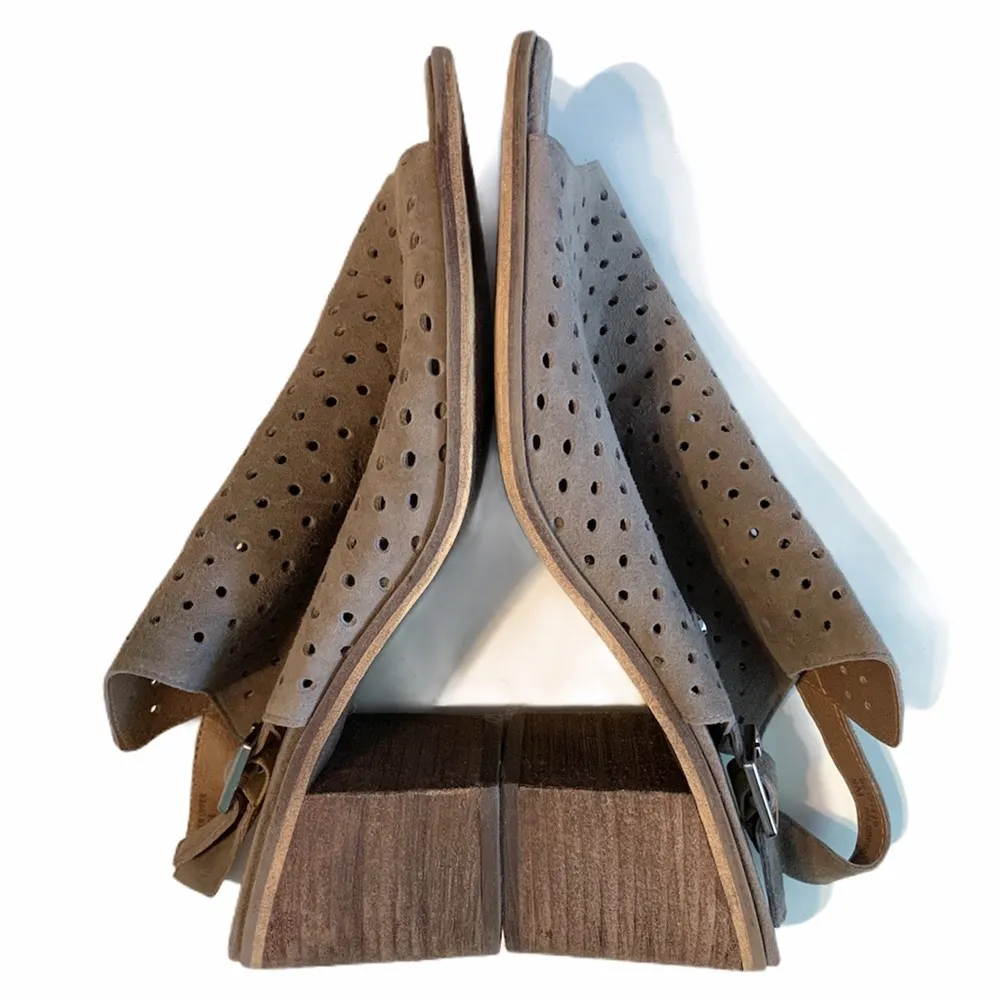 Nude Suede Leather Heels Open Toe Booties Shoes - Image 6