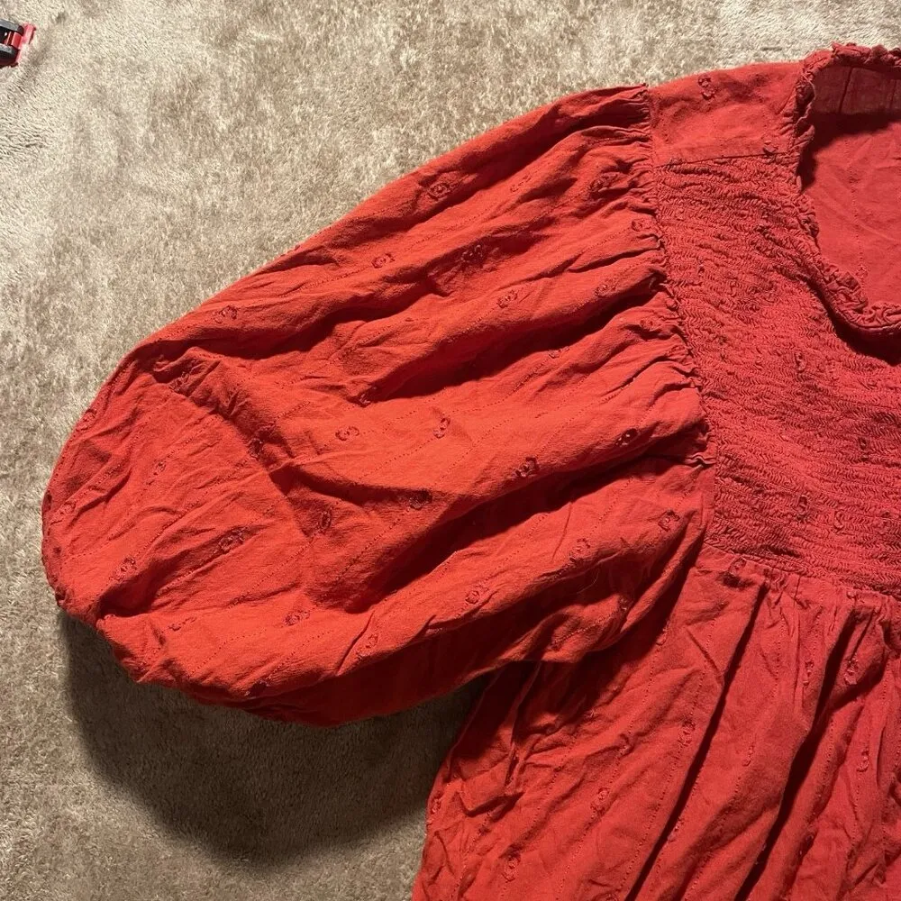 Universal Thread Blouse Womens Large Puff Sleeve Embroidered Burnt Orange Red - Image 5