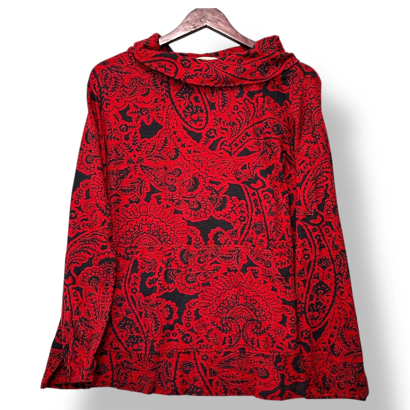 Soft Surroundings Red Black Paisley Cowl Neck Pullover Top XL Boho Lagenlook - Image 1