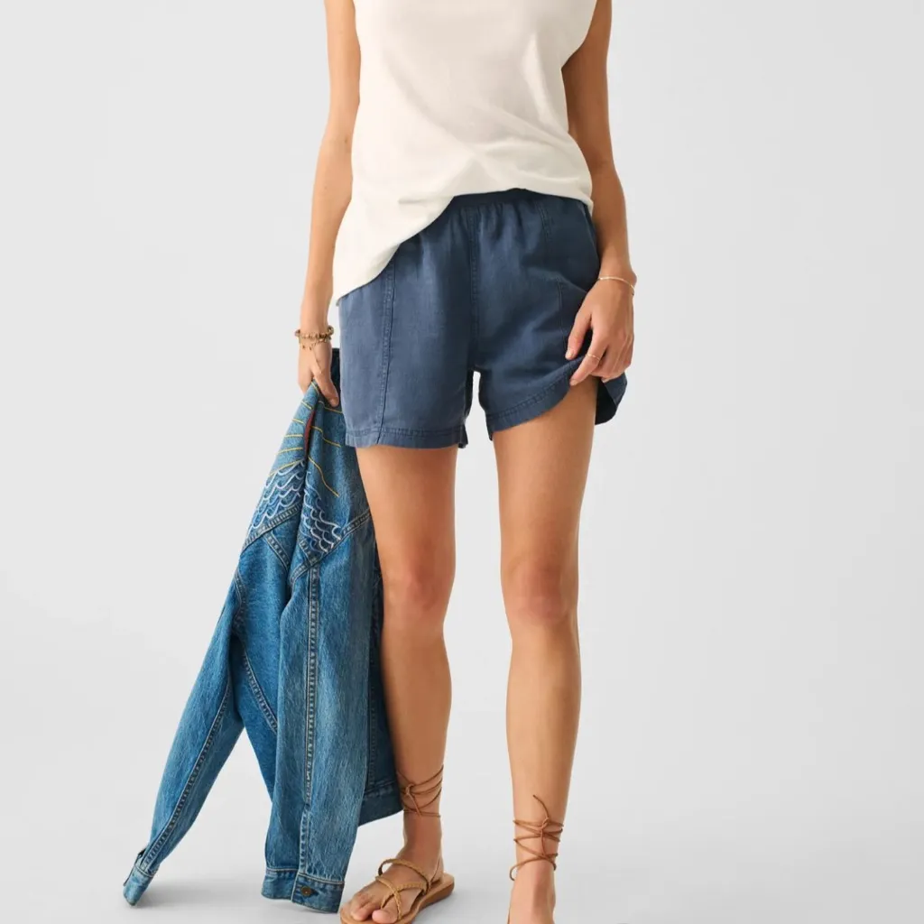 Faherty Arlie Day Shorts Blue Linen Organic Cotton Size XL Coastal Casual - Image 2