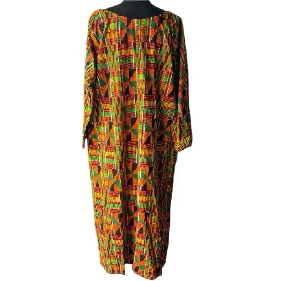 African Print Maxi Dress Free Size Boho Kaftan Style Red - Image 3