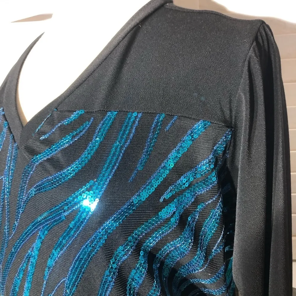 Bob Mackie Wearable Art Sequin Beaded Sweater Top Black Blue Women's 3X - Image 6