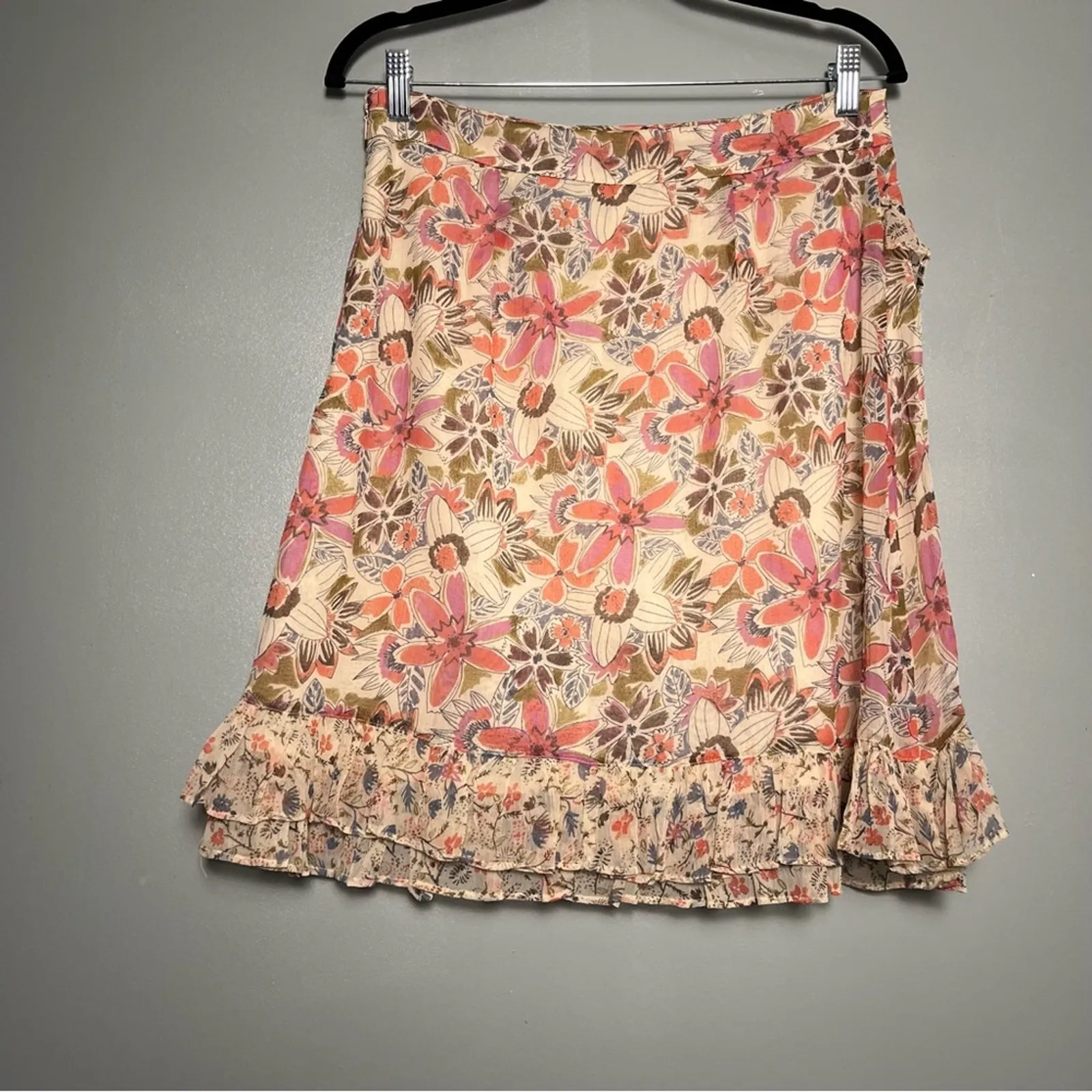 Free People Around The World Skirt Floral Ruffle Ivory Pink Women’s Size 8 - Image 2