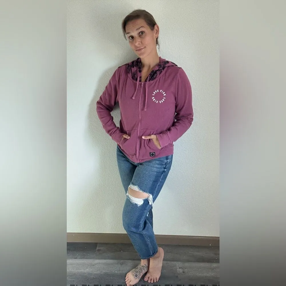 PINK Victoria’s Secret Hibiscus Zip Up Hoodie Large Athleisure Sporty - Image 10