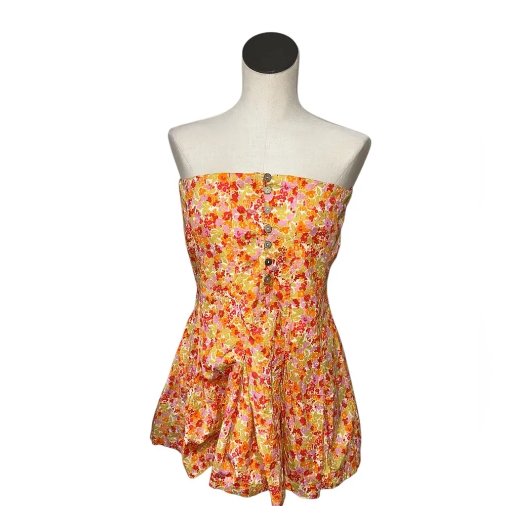 NWOT Free People Made Me Smile Printed Mini Dress Citrus Combo - Image 9