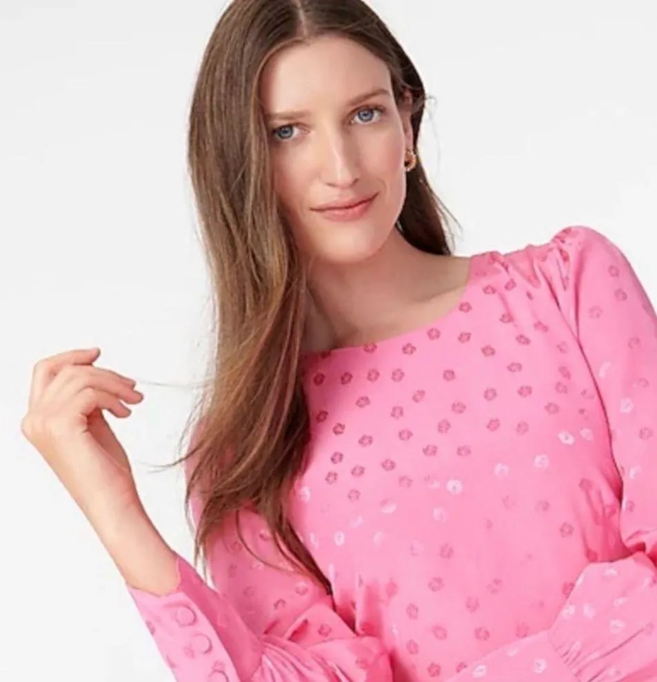 NWT J. Crew Barbie Pink Satin Printed Pleated Shoulder Mini  Shift Dress sz 0P - Image 3