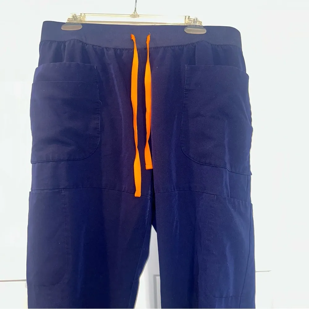 Figs Limited Edition navy blue joggers w/ orange tie XL - Image 2