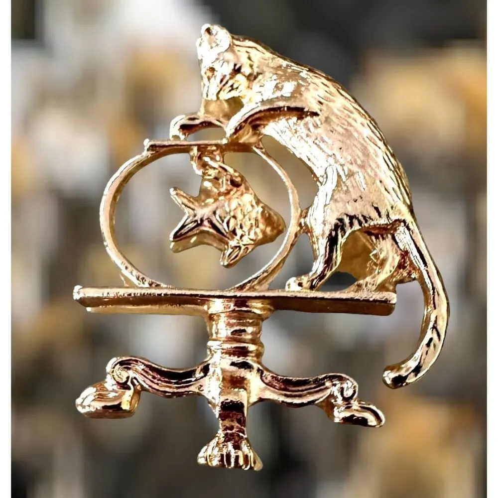 Cat Fish Fishbowl Pin Brooch New Kitty Lover Birthday Ferel Cat Rescue 2… Gold - Image 4