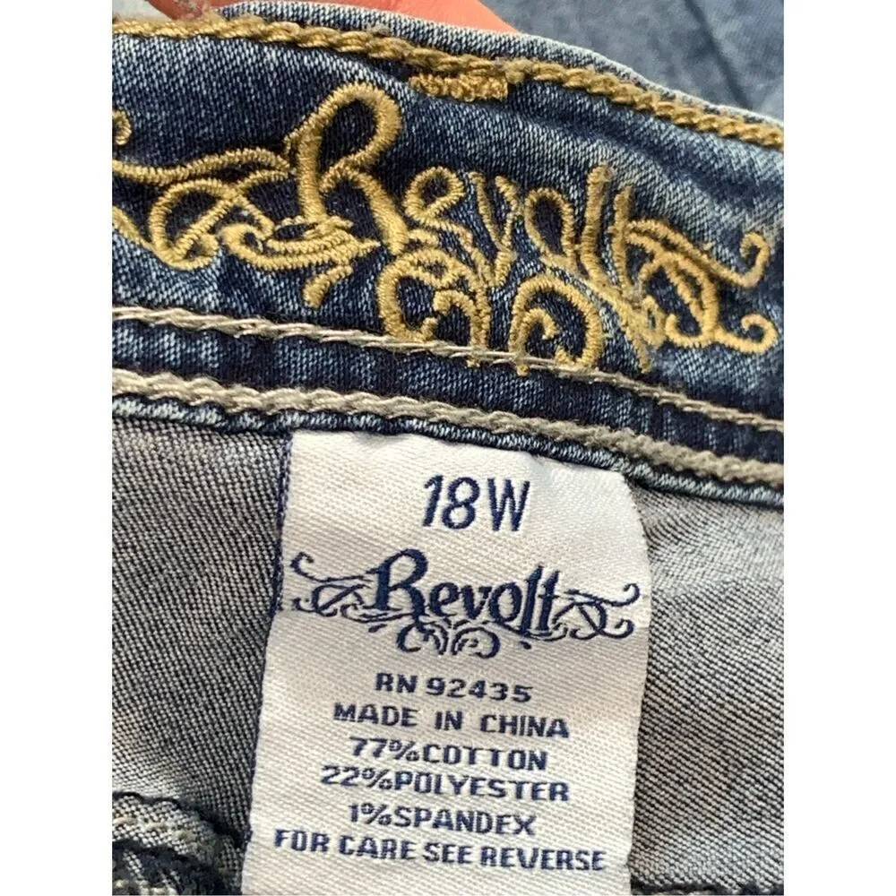 Revolt Women's Mid Rise Faded Contrast Stitch Skinny Denim Jeans Blue Size 18W - Image 2